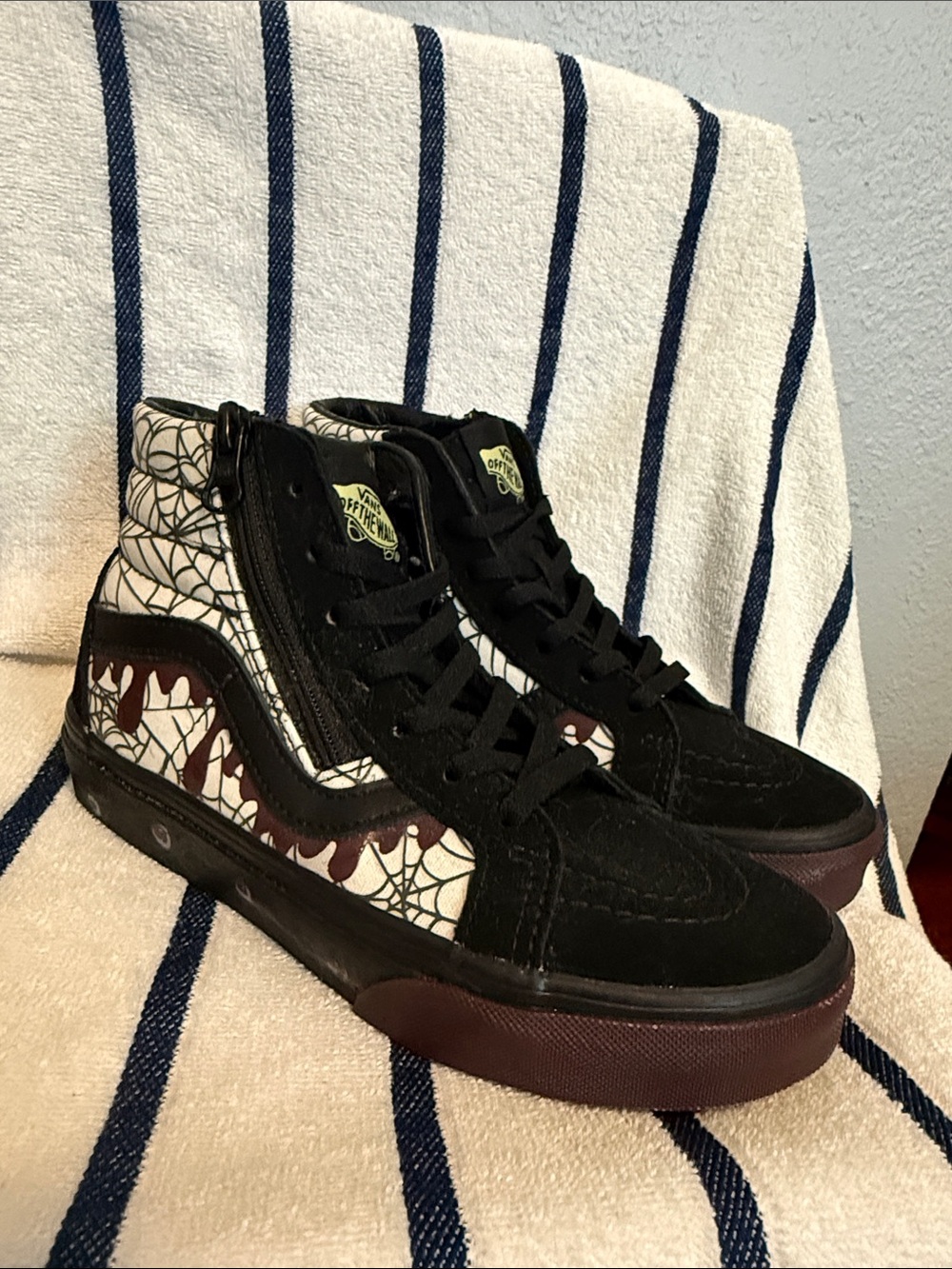 Vans Black & Maroon Spiderweb High-Top Sneakers